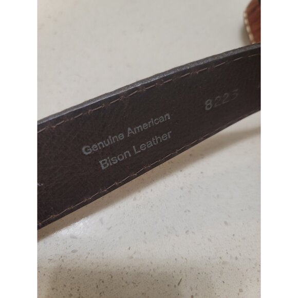 Bison Brand USA Men's Brown Genuine American Bison Leather Belt 42 Vintage - Picture 7 of 10